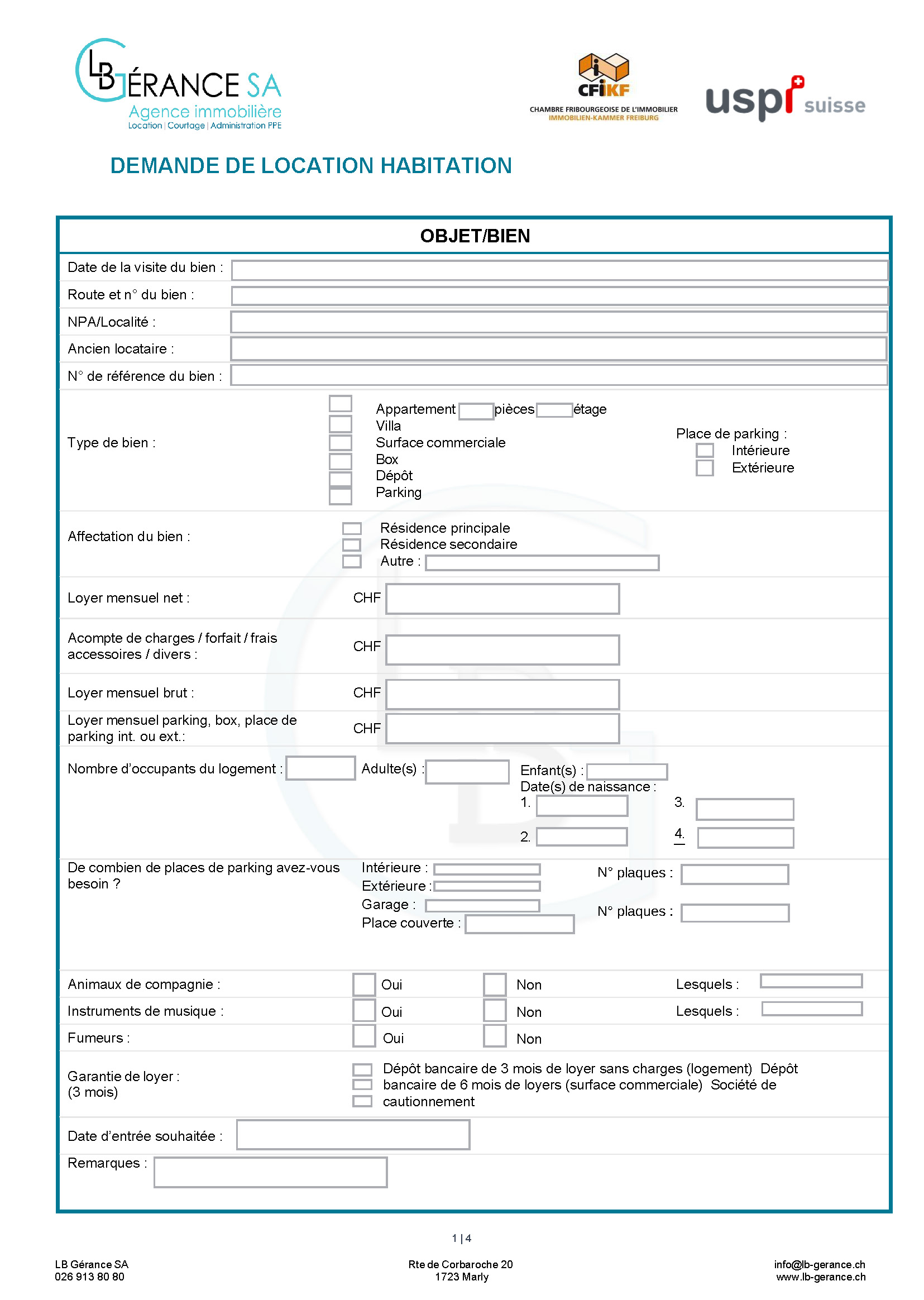 Formulaire demande de location